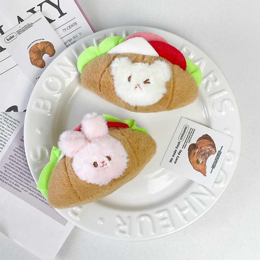 Porte-clés en peluche croissant français mignon en gros, pendentif machine à pince, poupée alimentaire, sac à dos, porte-clés croissant 13