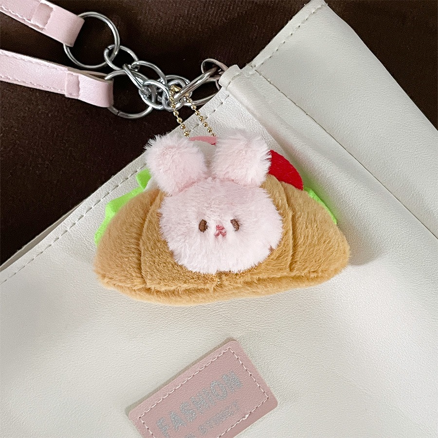 Porte-clés en peluche croissant français mignon en gros, pendentif machine à pince, poupée alimentaire, sac à dos, porte-clés croissant 17