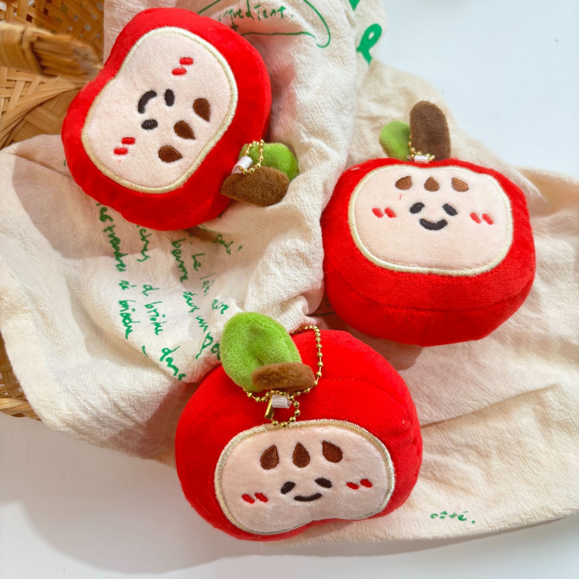 Creative Cartoon 9cm Fruit apple Plush Doll Keychain Soft Stuffed Toys Cute Expression Cheese Keychain Bag Charms 11