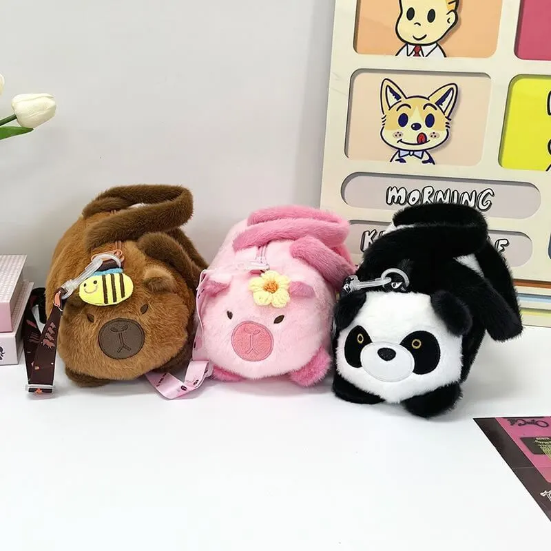 Factory Direct Sale 22CM HY2 Pink and Brown Capybara Plush Toy  Hand-Held Shoulder Crossbody Bag Wholesale Panda Bags 1