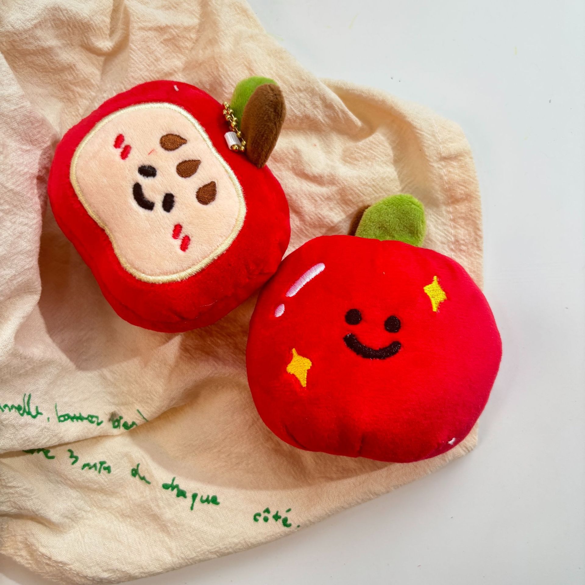 Creative Cartoon 9cm Fruit apple Plush Doll Keychain Soft Stuffed Toys Cute Expression Cheese Keychain Bag Charms 13