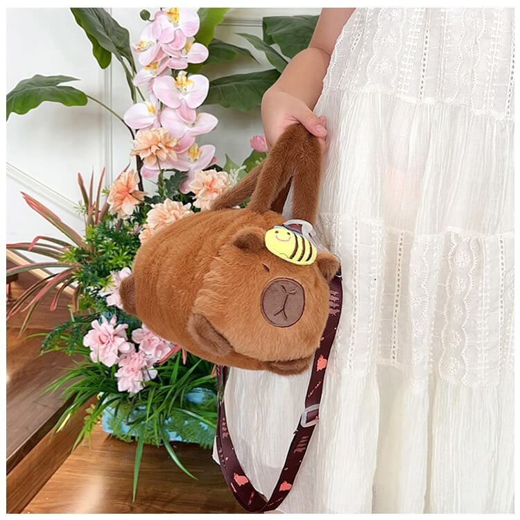 Factory Direct Sale 22CM HY2 Pink and Brown Capybara Plush Toy Hand-Held Shoulder Crossbody Bag Wholesale Panda Bags 14