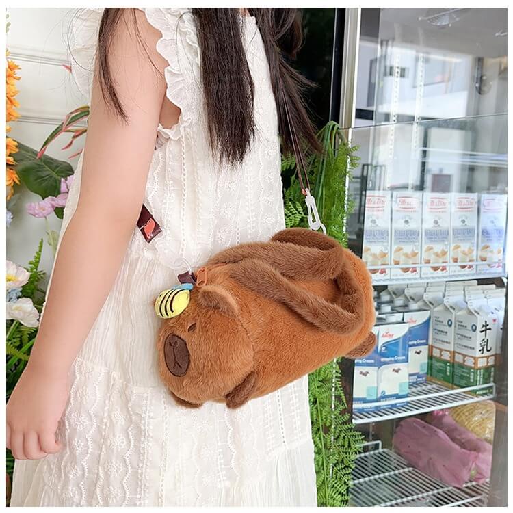 Factory Direct Sale 22CM HY2 Pink and Brown Capybara Plush Toy Hand-Held Shoulder Crossbody Bag Wholesale Panda Bags 17