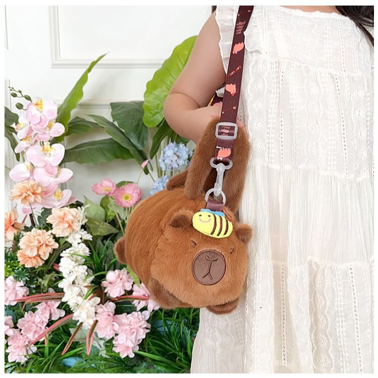 Factory Direct Sale 22CM HY2 Pink and Brown Capybara Plush Toy Hand-Held Shoulder Crossbody Bag Wholesale Panda Bags 20
