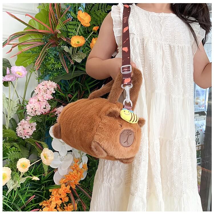 Factory Direct Sale 22CM HY2 Pink and Brown Capybara Plush Toy Hand-Held Shoulder Crossbody Bag Wholesale Panda Bags 13