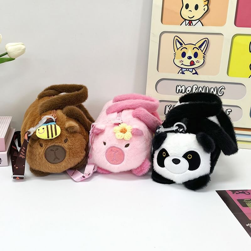 Factory Direct Sale 22CM HY2 Pink and Brown Capybara Plush Toy Hand-Held Shoulder Crossbody Bag Wholesale Panda Bags 11