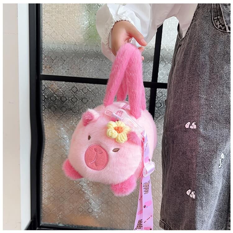 Factory Direct Sale 22CM HY2 Pink and Brown Capybara Plush Toy Hand-Held Shoulder Crossbody Bag Wholesale Panda Bags 22