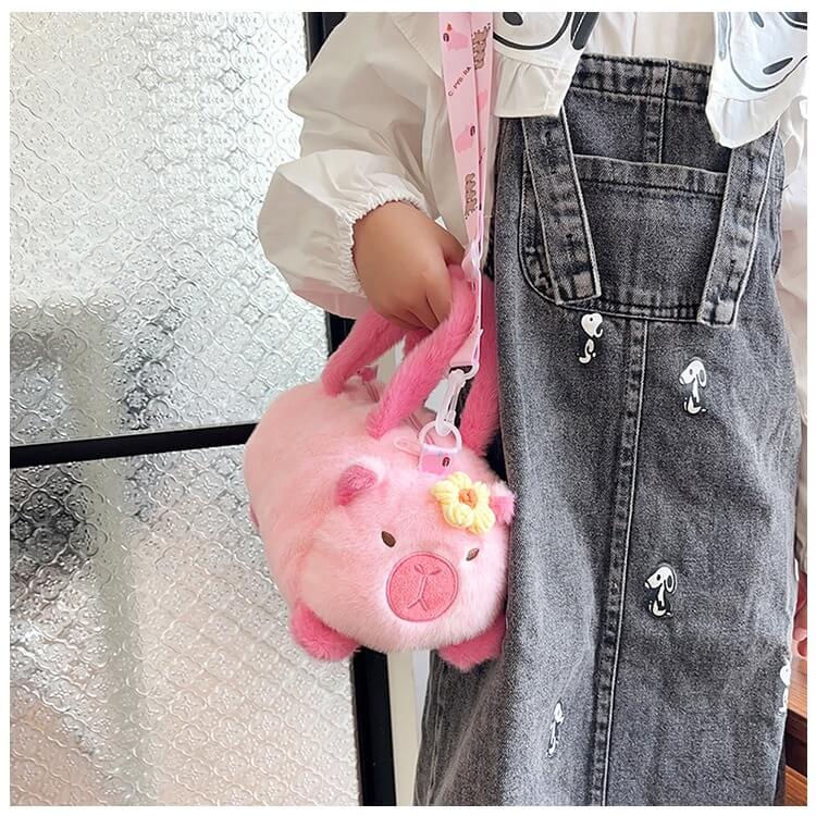 Factory Direct Sale 22CM HY2 Pink and Brown Capybara Plush Toy Hand-Held Shoulder Crossbody Bag Wholesale Panda Bags 24