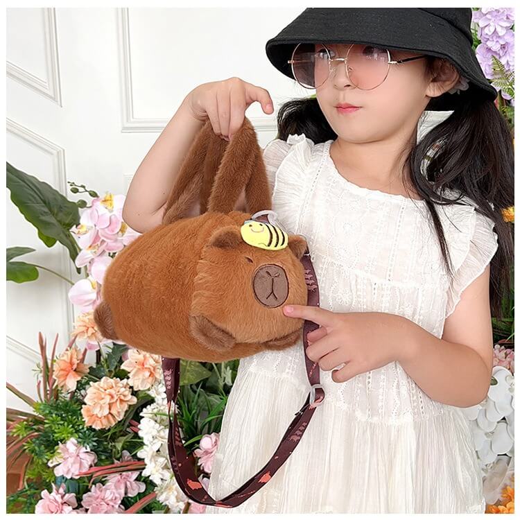 Factory Direct Sale 22CM HY2 Pink and Brown Capybara Plush Toy Hand-Held Shoulder Crossbody Bag Wholesale Panda Bags 15