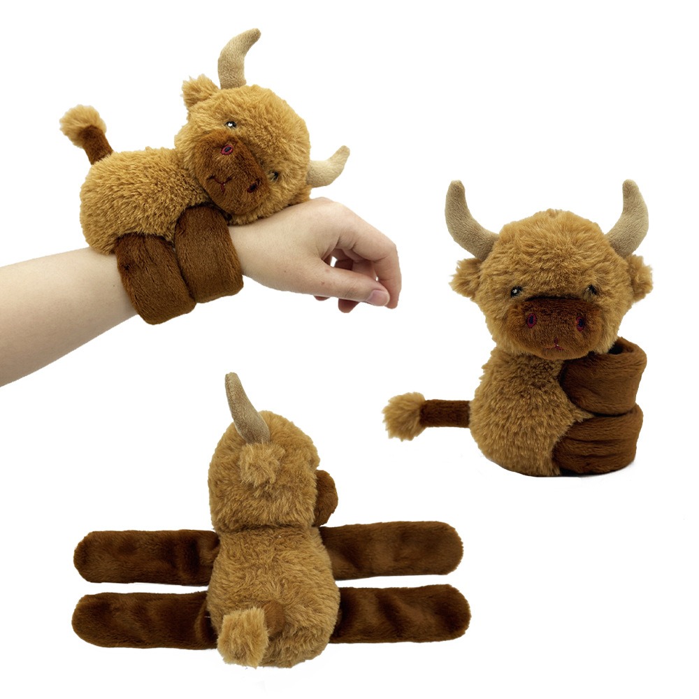 Highland Cow Plush Toy Curtain Holdback Ring Slap Bracelet Huggers Wristband For Kids Party Favors Fans Gifts 13