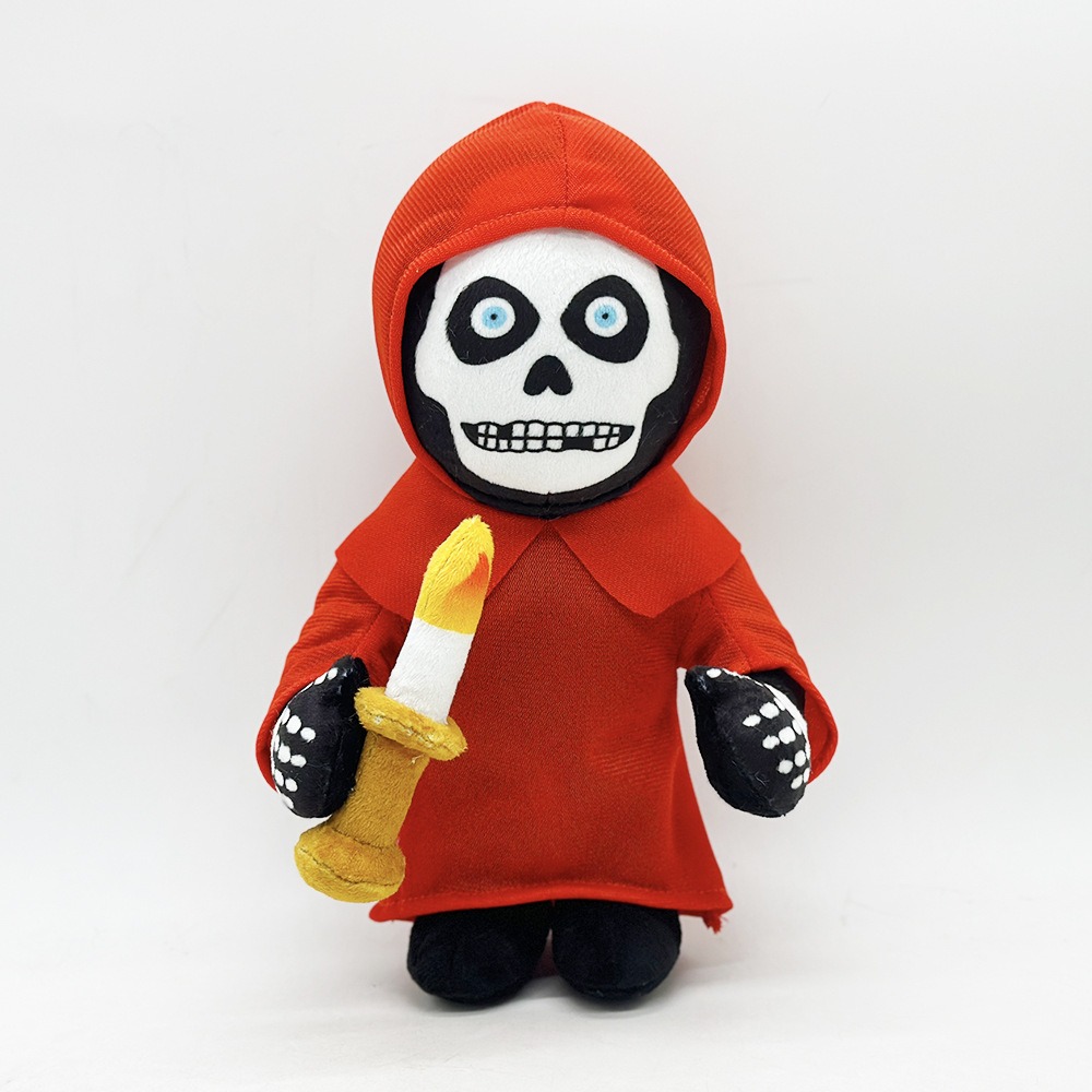 Wholesale 26cm Final Destination Bloodlines Terrifying Skull Face Plush Toys in Red Clothes Plush Toys Holding Candles 14