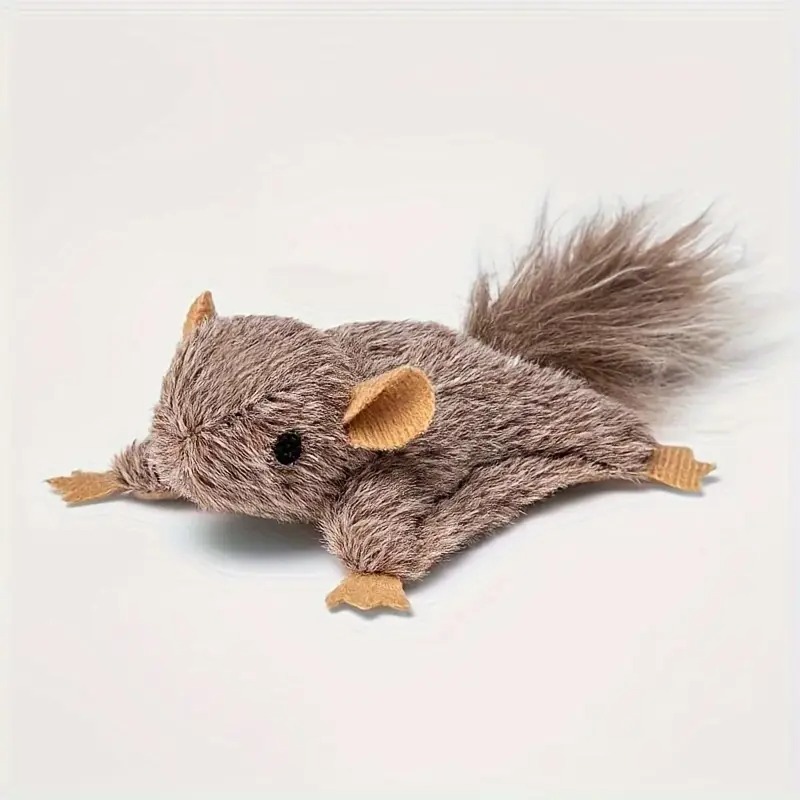 Brown Plush Flying Squirrel Cat Toy with Fluffy Tail & Orange Ears | Pet Herb Infused, Battery-Free Interactive Play 8