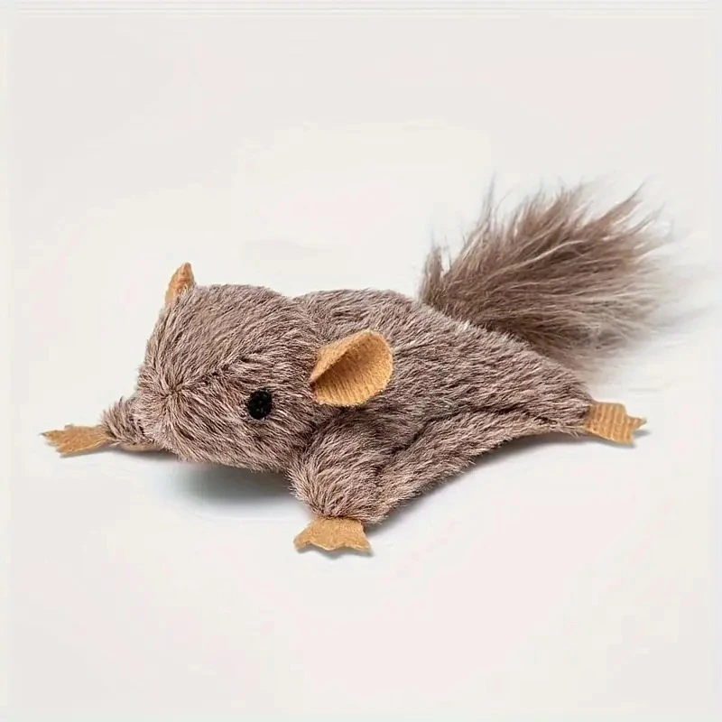 Brown Plush Flying Squirrel Cat Toy with Fluffy Tail &amp; Orange Ears | Pet Herb Infused, Battery-Free Interactive Play 1