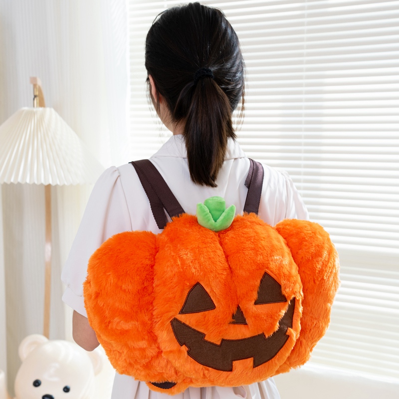 Halloween Pumpkin Backpack Plush Doll Creative Design Fashionable and Versatile, Essential for Travel 14