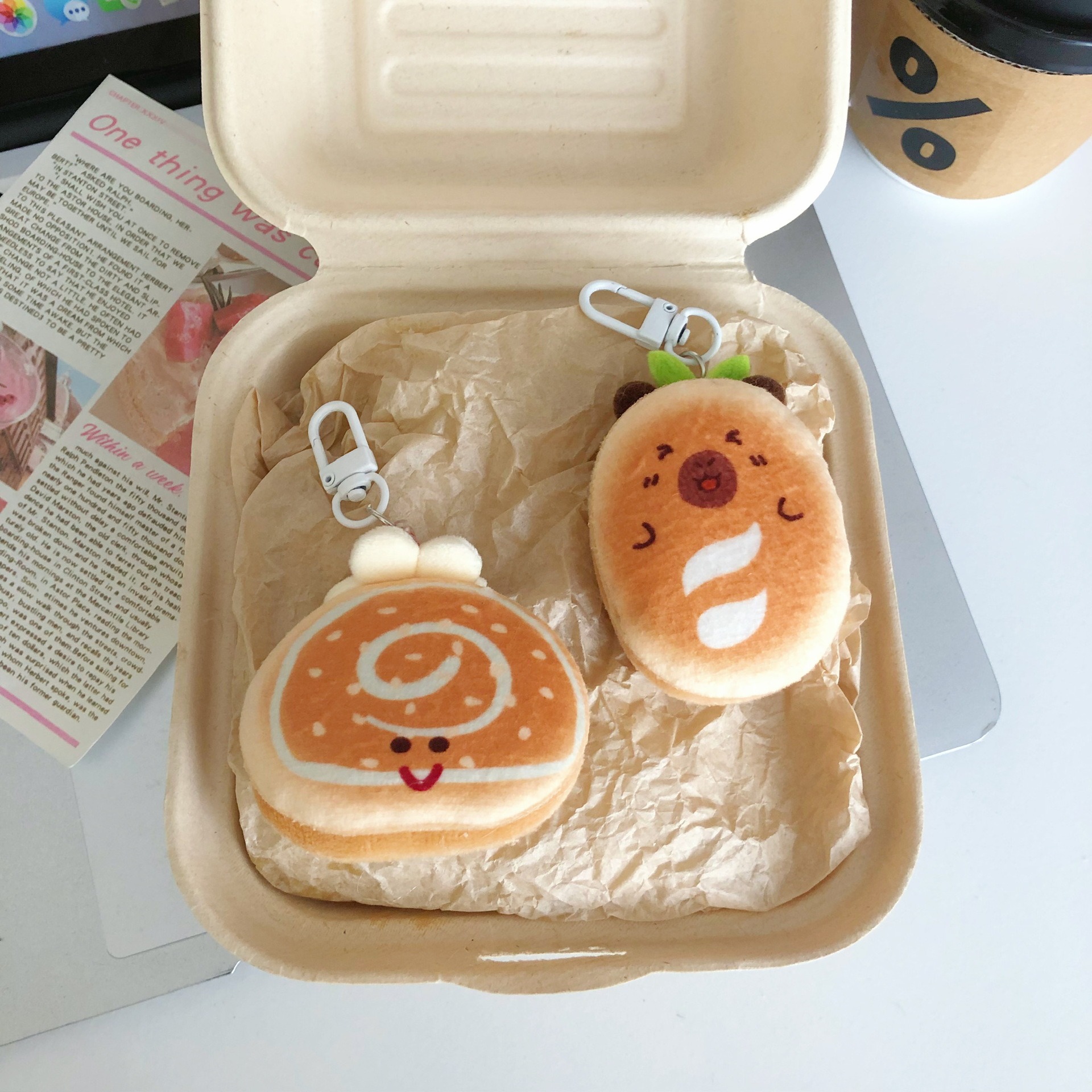 Craft 5cm Miniature Food Theme Plush Keyring Simulation Artificial Design Bread Hamburger Flat Back Charm Plush keychian 13