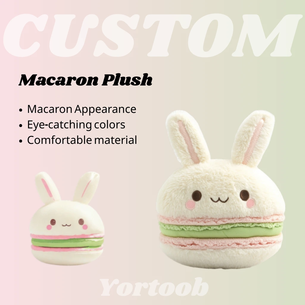 Factory Customized Macaron Bunny Plush Toy Stuffed Soft Round French Cookie Plush Pillow Dessert Plush Cushion Add Logo 1