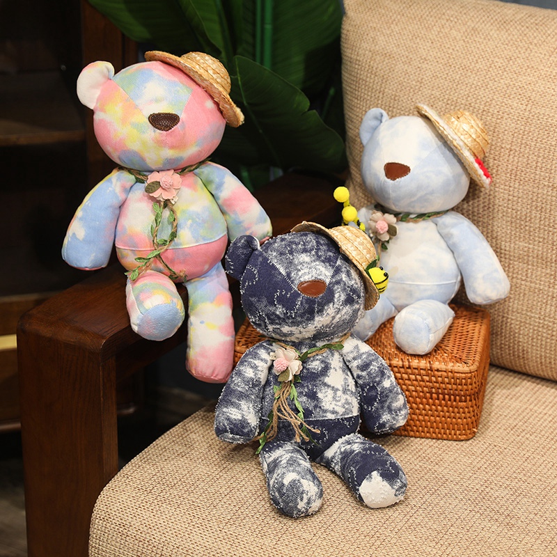 Grass hat teddy bear plush toy wholesale, unique design factory direct sales, soft and comfortable 13