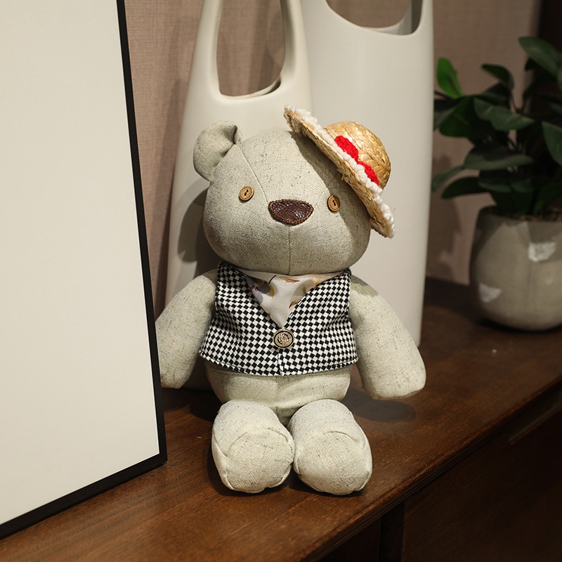Grass hat teddy bear plush toy wholesale, unique design factory direct sales, soft and comfortable 11