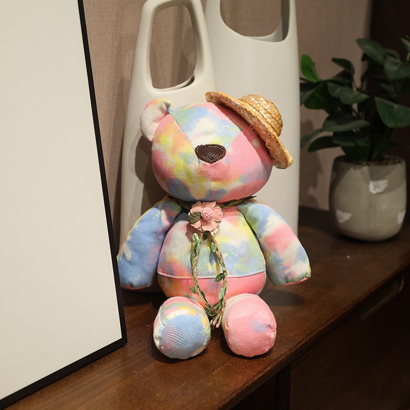 Grass hat teddy bear plush toy wholesale, unique design factory direct sales, soft and comfortable 16
