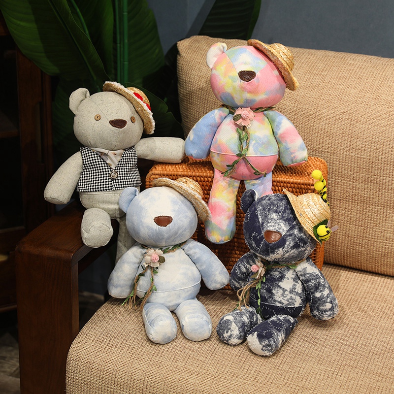 Grass hat teddy bear plush toy wholesale, unique design factory direct sales, soft and comfortable 15