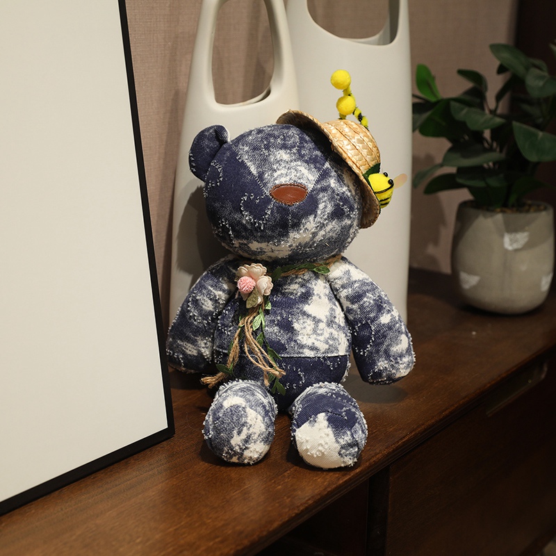 Grass hat teddy bear plush toy wholesale, unique design factory direct sales, soft and comfortable 12