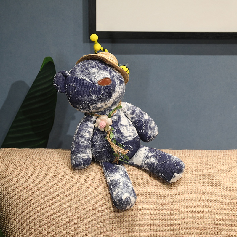 Grass hat teddy bear plush toy wholesale, unique design factory direct sales, soft and comfortable 17