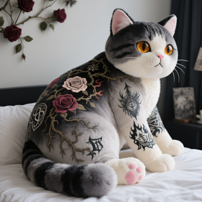 Tattoo Kitten Creative Design Plush Doll Mighty Style Trendy Home Decoration Collection Gift 14