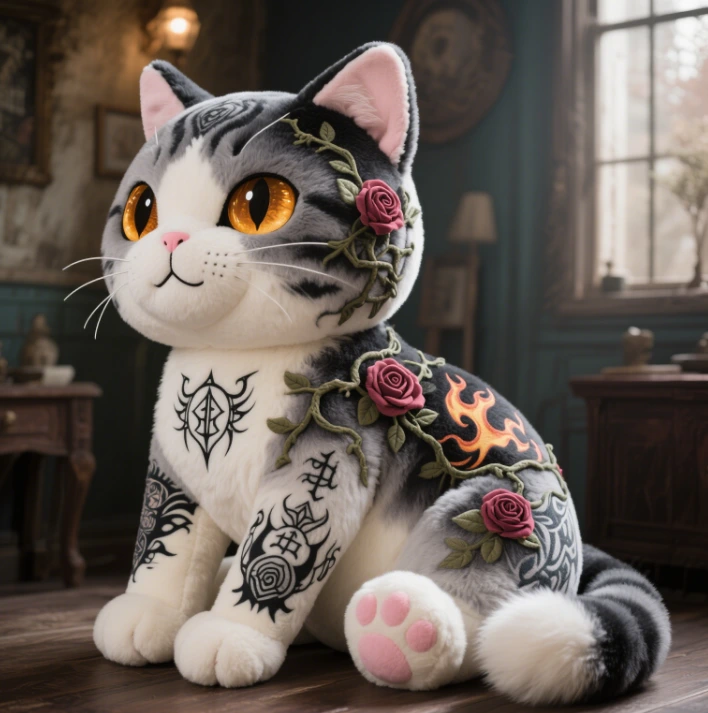Tattoo Kitten Creative Design Plush Doll Mighty Style Trendy Home Decoration Collection Gift 1