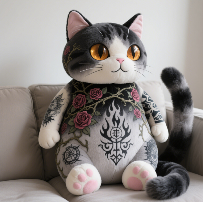 Tattoo Kitten Creative Design Plush Doll Mighty Style Trendy Home Decoration Collection Gift 16