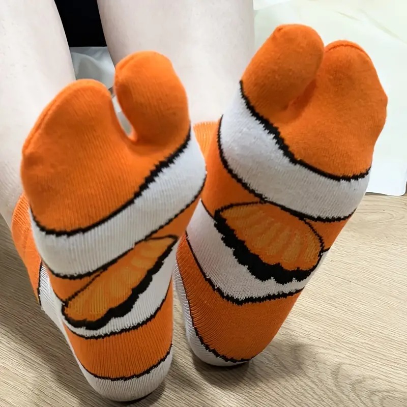 Cute Orange Tone Cartoon Clown Fish Split-Toe Socks, Soft Skin-Friendly Polyester Fiber, Hand Wash Hassle-Free 14