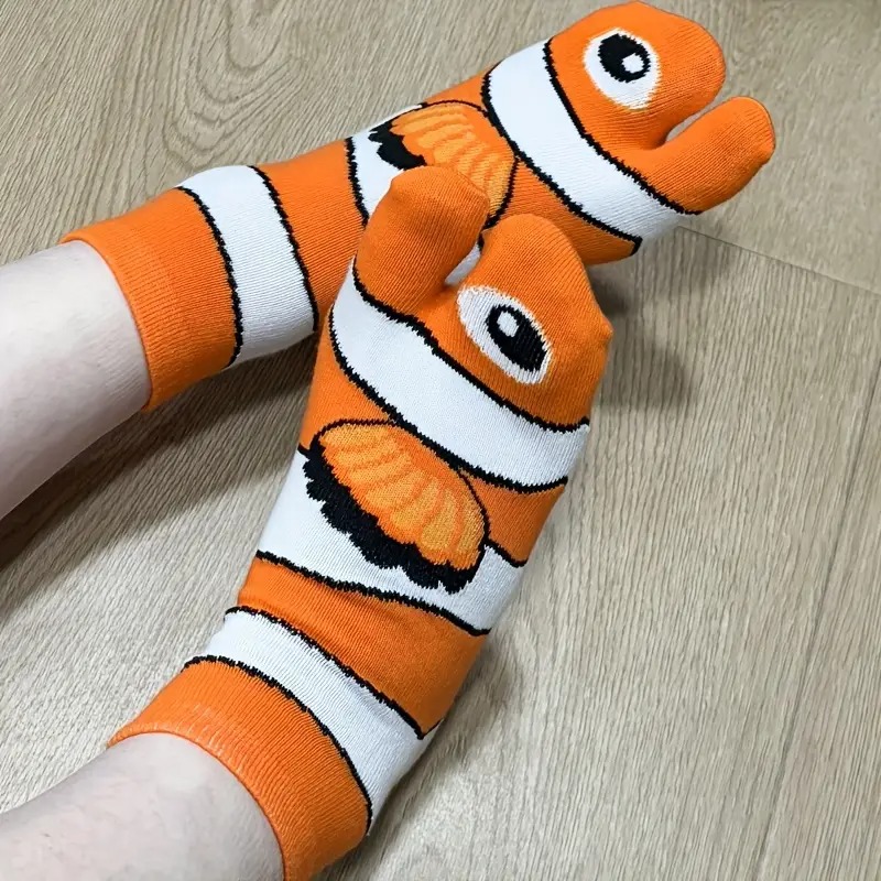 Cute Orange Tone Cartoon Clown Fish Split-Toe Socks, Soft Skin-Friendly Polyester Fiber, Hand Wash Hassle-Free 13
