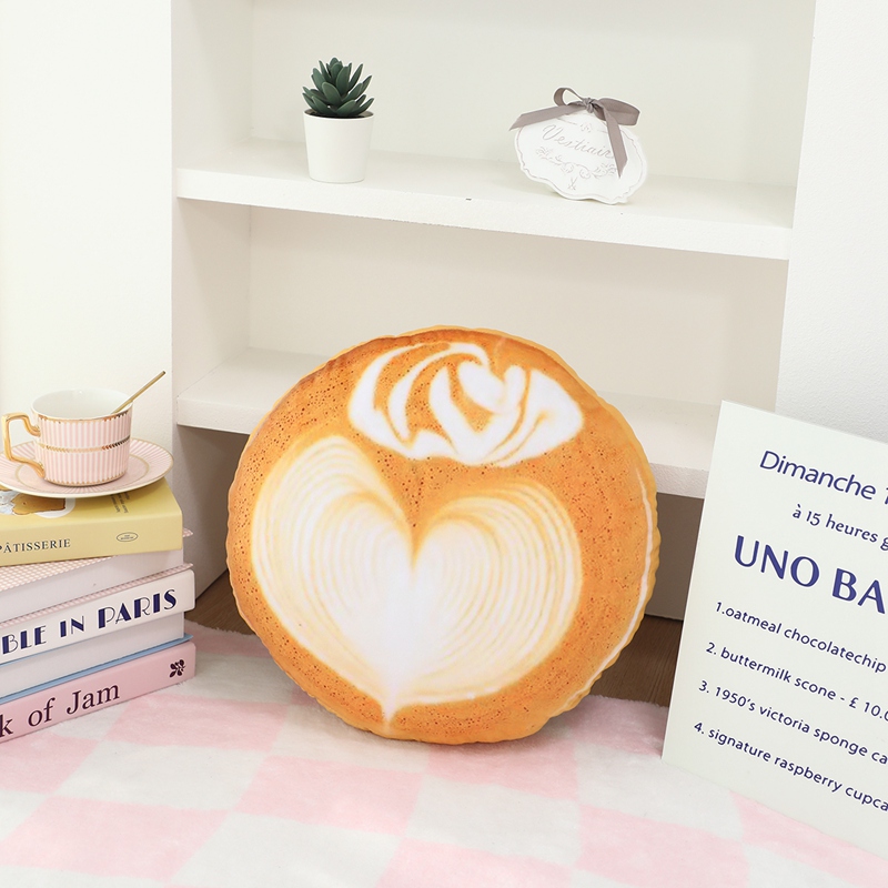Coffee latte plush pillow with creative design. Coffee enthusiasts love trendy home decor gifts 12