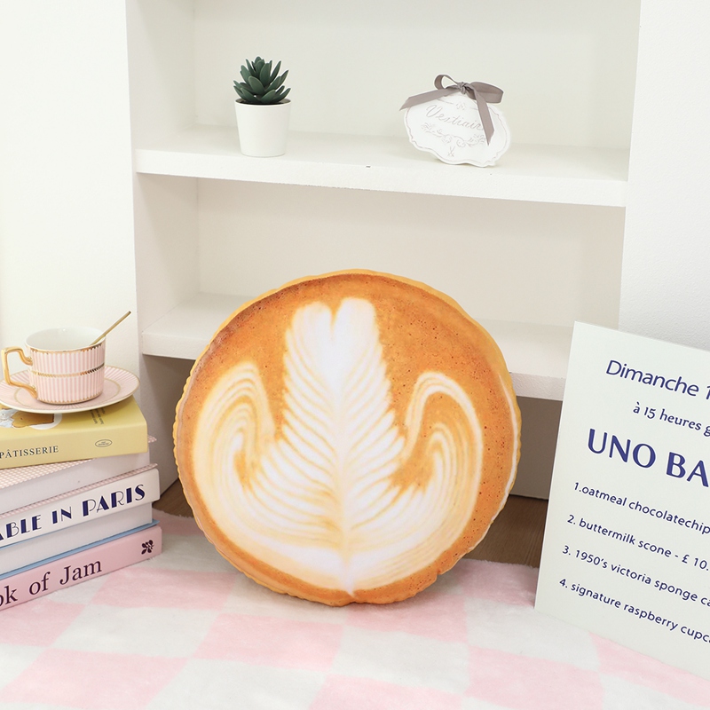 Coffee latte plush pillow with creative design. Coffee enthusiasts love trendy home decor gifts 15