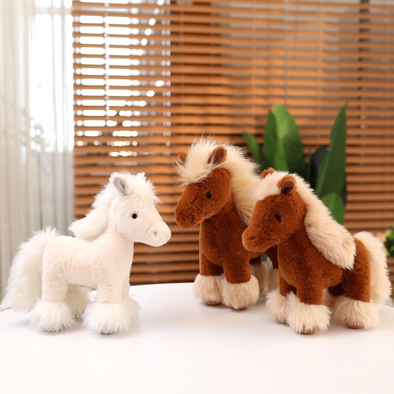 25 30 40CM ​ New Style Simulated Fluffy Cute Horse Plush Toy Farm Animals Soft Realistic Anime Toy Gift Kids 11