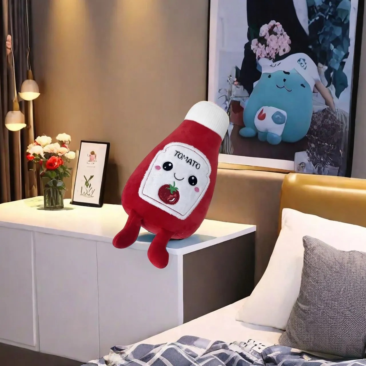 Hot Sale Toys Cuddly 10-Inch Tomato Ketchup Shape Plush Toy  Tomato Mayonnaise Design Cotton Material Fashion Gift 13