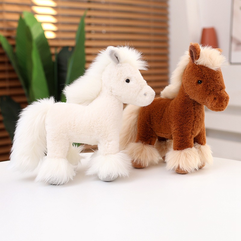 25 30 40CM ​ New Style Simulated Fluffy Cute Horse Plush Toy Farm Animals Soft Realistic Anime Toy Gift Kids 12