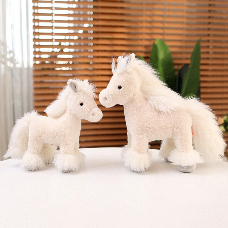 25 30 40CM ​ New Style Simulated Fluffy Cute Horse Plush Toy Farm Animals Soft Realistic Anime Toy Gift Kids 17