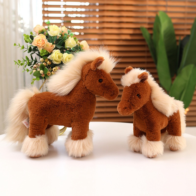25 30 40CM ​ New Style Simulated Fluffy Cute Horse Plush Toy Farm Animals Soft Realistic Anime Toy Gift Kids 14