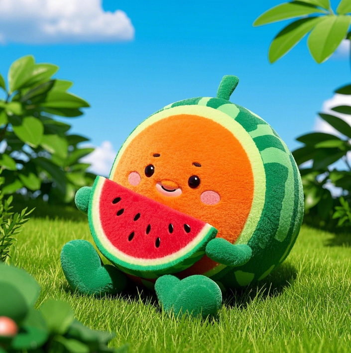 Adorable peluche pastèque : aspect réaliste, texture moelleuse, idéale pour décorer une chambre, apporter du confort et de la tendresse. 15