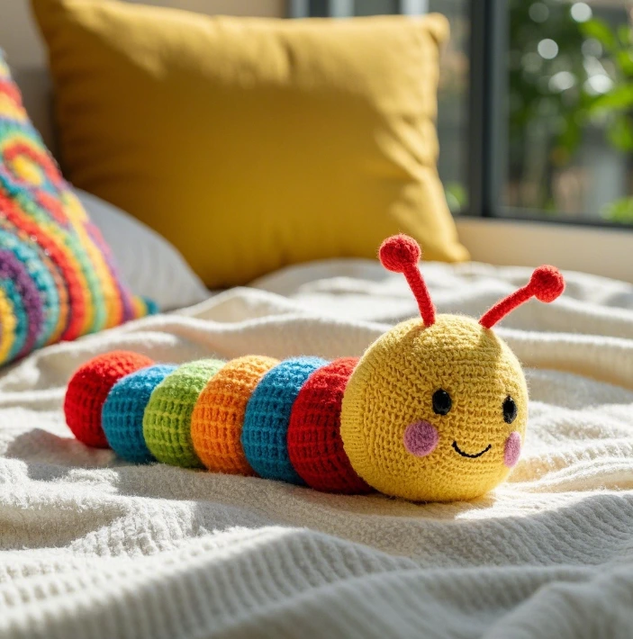 Knitted caterpillar creative design plush toy cute shape can be customized as a child companion gift 1
