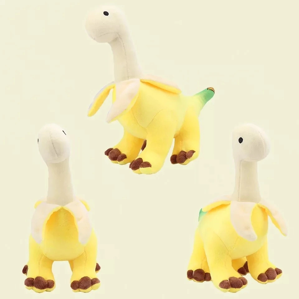 Wholesale Cute 28CM Yellow Peeled Banana Brontosaurus Plush Toys Soft Stuffed Animals Dragon Dinosaur Plushies 1
