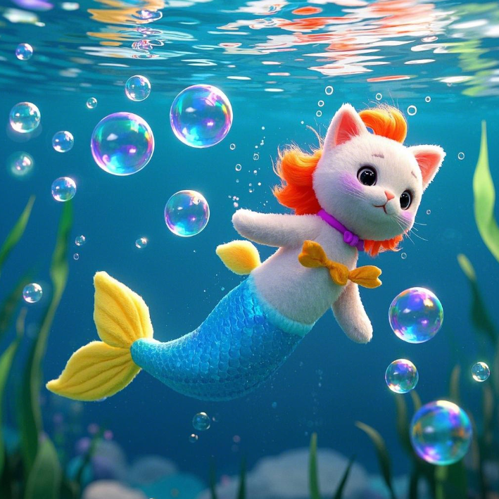 Peluche Chat Sirène - Design Créatif, Douce et Confortable - Cadeau pour Enfants - Pour Accompagner et Apaiser 14