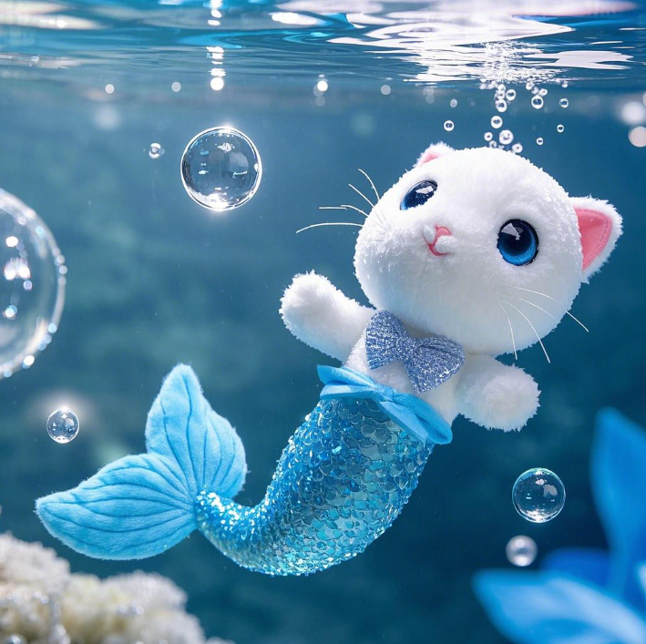 Peluche Chat Sirène - Design Créatif, Douce et Confortable - Cadeau pour Enfants - Pour Accompagner et Apaiser 12