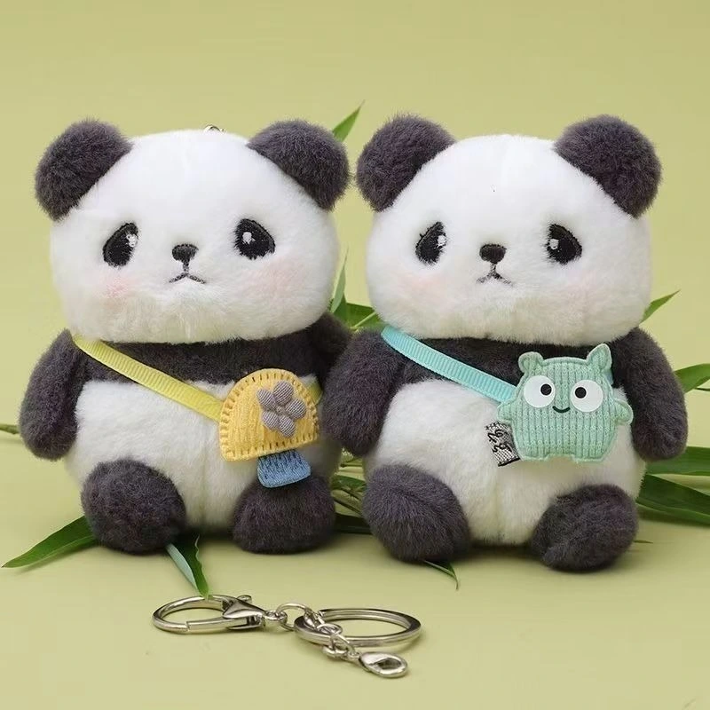 11CM Cute Panda Plush Toy Pendant Key Chain Custom Doll Keychain for Shoulder Bag Kawaii Animal Plush Backpacks Keyring 1
