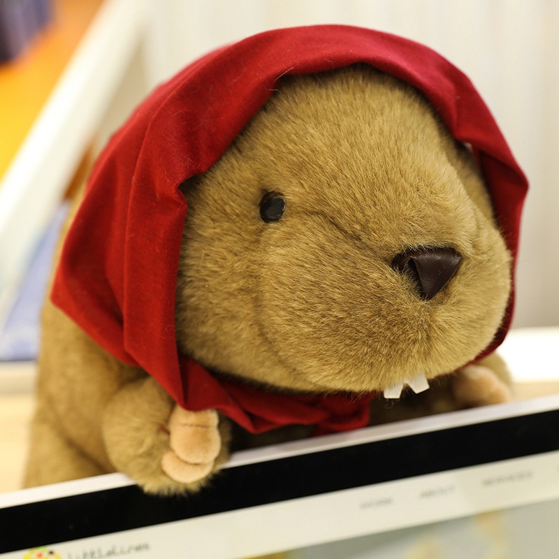 Stuffed groundhog plush toy with headscarf, creatively designed as a fun companion gift for children 13