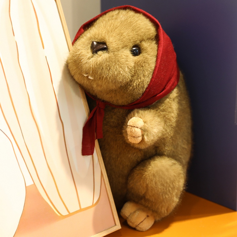 Stuffed groundhog plush toy with headscarf, creatively designed as a fun companion gift for children 14