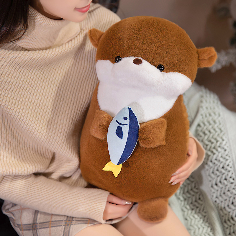 Creative design of plush otter dolls holding fish, cute animals, soft and comfortable, children's companionship gifts 14