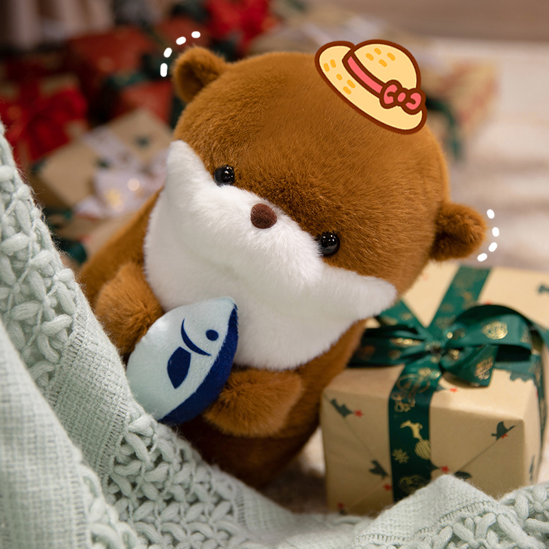 Creative design of plush otter dolls holding fish, cute animals, soft and comfortable, children's companionship gifts 12