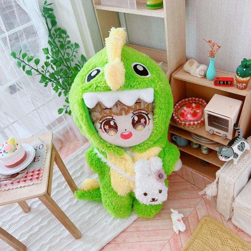 20cm Plush Doll Clothes-Cotton Green Dinosaur Onesie Set with Cotton Doll Replacement Set - Factory Direct Wholesale 14