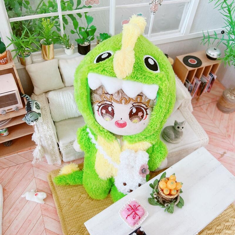 20cm Plush Doll Clothes-Cotton Green Dinosaur Onesie Set with Cotton Doll Replacement Set - Factory Direct Wholesale 12